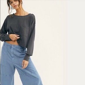 NWT XS Austin Washed Black Long Sleeve Cropped Tee